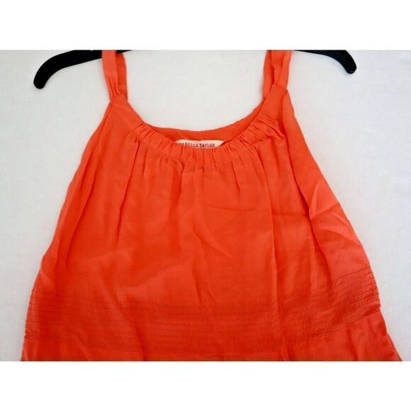 Rebecca Taylor Women's Sz 0 Coral Sleeveless Ruffle Knee Length Silk Dress $115 - Picture 6 of 10